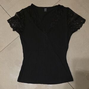 SHEIN Black Lace V-Neck Blouse
